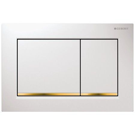Przycisk uruchamiający GEBERIT Omega20 (ex Omega30) prostokątny przedni górny z tworzywa sztucznego biały/złoty/biały 212 x 142 x 10 mm | 115080KK1