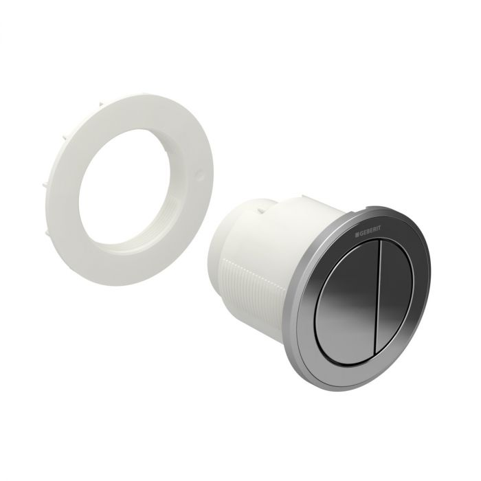 Przycisk uruchamiający GEBERIT Typ 10 pneumatyczny meblowy, dwudzielny z tworzywa sztucznego chrom matowy/chrom 100 x 100 x 6 mm | 116057SN1