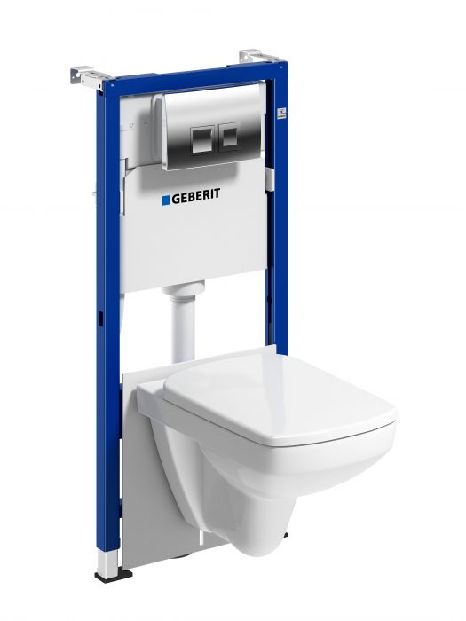 Stelaż WC GEBERIT Duofix Basic w komplecie z miską Selnova Square Compact 500280011 , deską 502898001, przyciskiem Delta35 115135215, uszczelką wygłuszającą 156050001 | 118342212