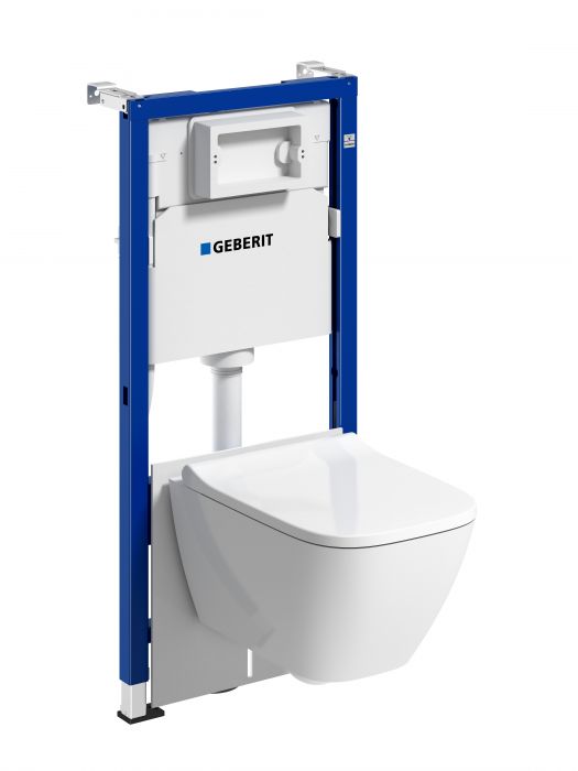 Stelaż WC GEBERIT Duofix Basic w komplecie z krótką miską Smyle Square 500379011, deską Smyle Square 500237011, uszczelką wygłuszającą 156050001 | 118348002