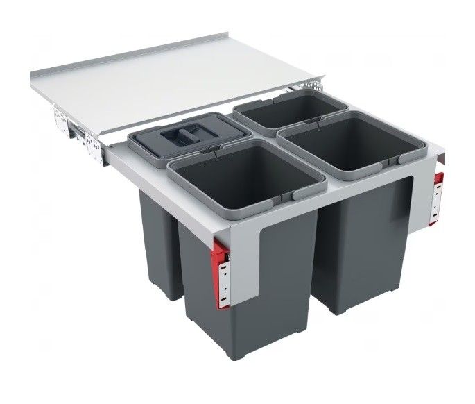 Sortownik do szafek o minimalnej szerokości 60cm odpadów wysuwany z frontem szafki z 4 pojemnikami. FRANKE Garbo 60-4  | 1210200676