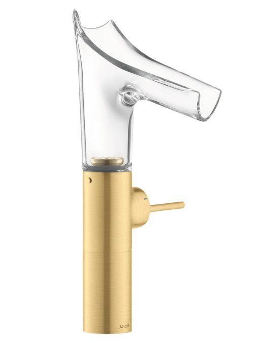Bateria umywalkowa HANSGROHE Axor Starck V do mis umywalkowych kombinacja czystego szkla i metalu złoto optyczne szczotkowane ze szklaną zdejmowaną wylewką dzięki funkcji SafetyStop | 12114250