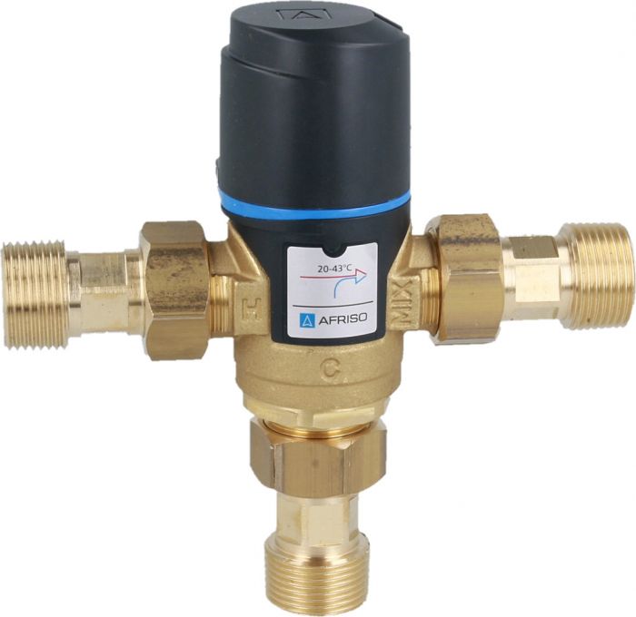Zestaw termostatyczny zaworu mieszającego ATM 341 DN 15 3/4" GW ze śrubunkami 10 bar Kvs 1.6 20-43°C