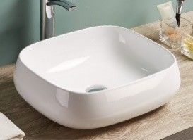 Etno umywalka ceramiczna nablatowa prostokątny bez otworu bez przelewu 450 x 400 x 145 mm ceram white