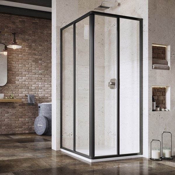 Kabina narożna prostokątny RAVAK Supernova SRV-80 800 x 1850 mm czarna szkło hartowane transparent bez powłoki  | 14V403O2Z1