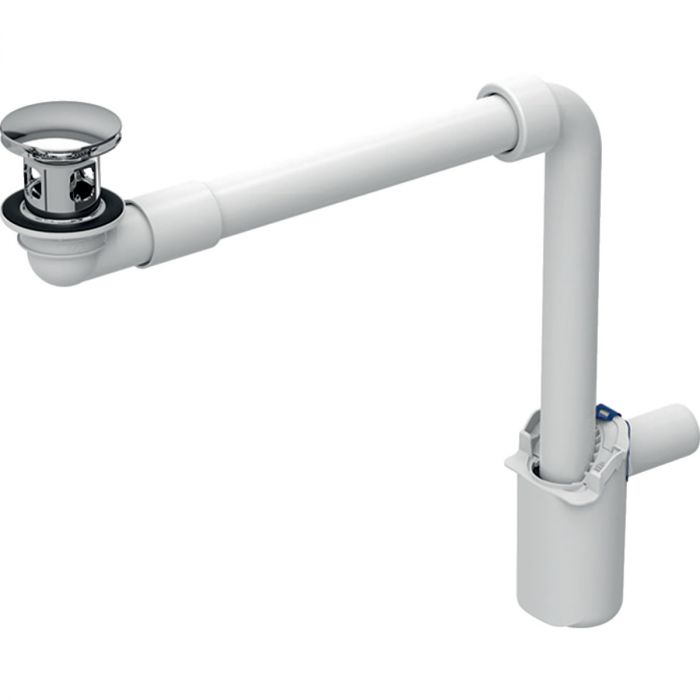 Syfon umywalkowy z naciskanym korkiem zaworu zewnętrznego GEBERIT z tworzywa sztucznego G 1 1/4" x 32 mm biały/chrom model oszczędzający miejsce | 152073211