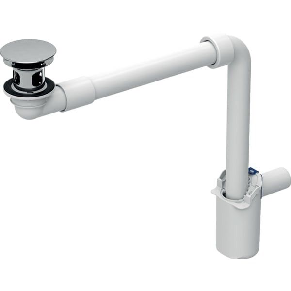 Syfon umywalkowy ze swobodnym przepływem i pokrywą odpływu GEBERIT do umywalek bez przelewu z tworzywa sztucznego G 1 1/4" x 32 mm biały/chrom model oszczędzający miejsce | 152091211