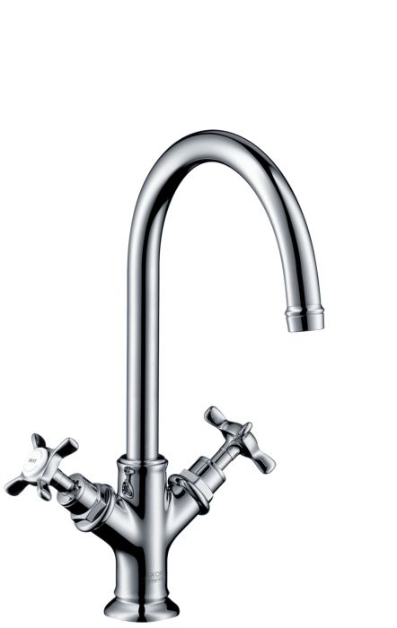 Bateria umywalkowa stojąca HANSGROHE Axor Montreux 2-uchwytowa 1-otworowa nikiel szczotkowany zawiera: zestaw odpływowo-przelewowy  | 16502820