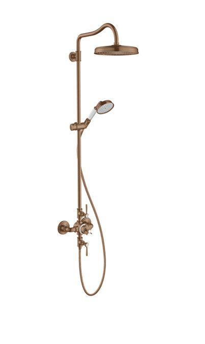 Komplet prysznicowy termostatyczny HANSGROHE Axor Montreux mosiądz wielkość głowicy: fi.240 mm, długość ramienia: 430 mm czerwone złoto szczotkowane 1 jet (strumień: Rain), wybór odbiornika poprzez przekręcanie | 16572310