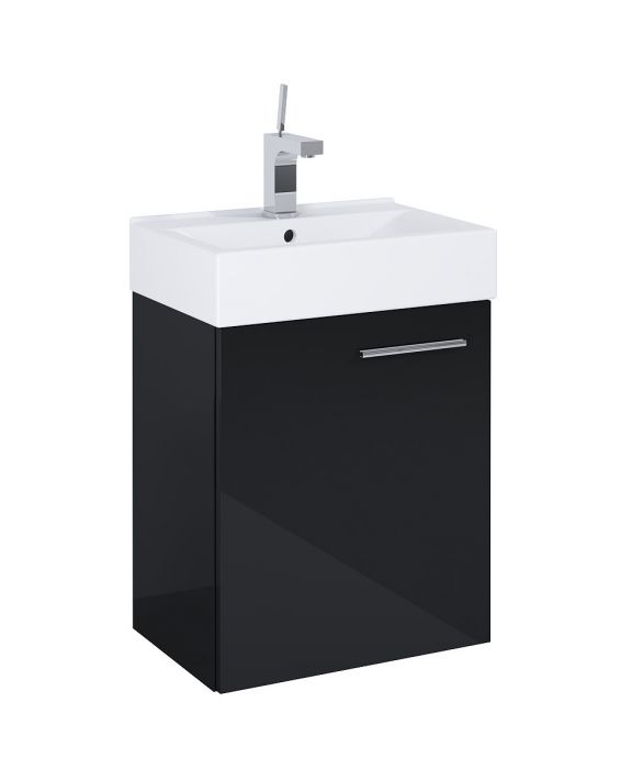 Zestaw łazienkowy stojący 450 x 290 x 500 mm black ROCA Tiny Set 45 1D zawiera: szafkę podumywalkową 1 drzwiczki, wyposażona w 1 półkę z regulowaną wysokością z umywalką  | RE020450153510
