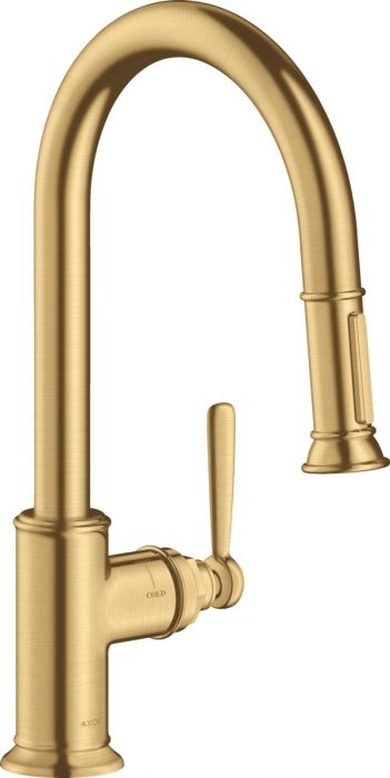 Bateria zlewozmywakowa HANSGROHE Axor Montreux 1-uchwytowa 1-otworowa złoty optyczny szczotkowany z wyciąganą wylewką | 16581250