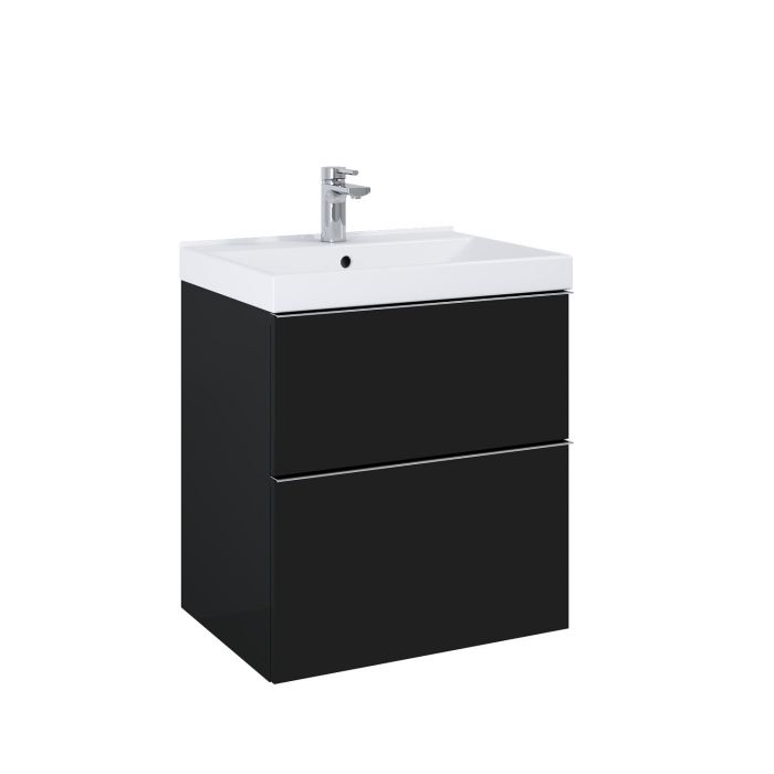 Szafka podumywalkowa płyta laminowana 16 mm 600 x 449 x 635 mm black mat 2 szuflady z metalowymi bokami, górna szuflada wyposażona w organizer, do kompletowania z uchwytami (sprzedawanymi osobno) ROCA Look 60 2S | RE010601027160