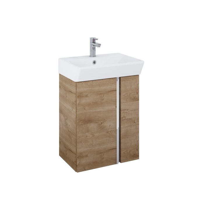 Set podwieszany 490 x 326 x 602 mm dąb canela ROCA Skye 50 2D zawiera: szafkę z 2 drzwiami + umywalkę ceramicznaczną | RE020500127050