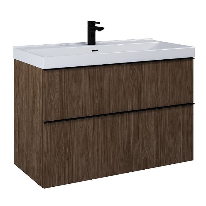 Szafka podwieszana z płyty laminowanej 1000 x 449 x 635 mm orzech lincoln PDW z 2 szufladami ROCA LOOK 100 2S | RE011000027060