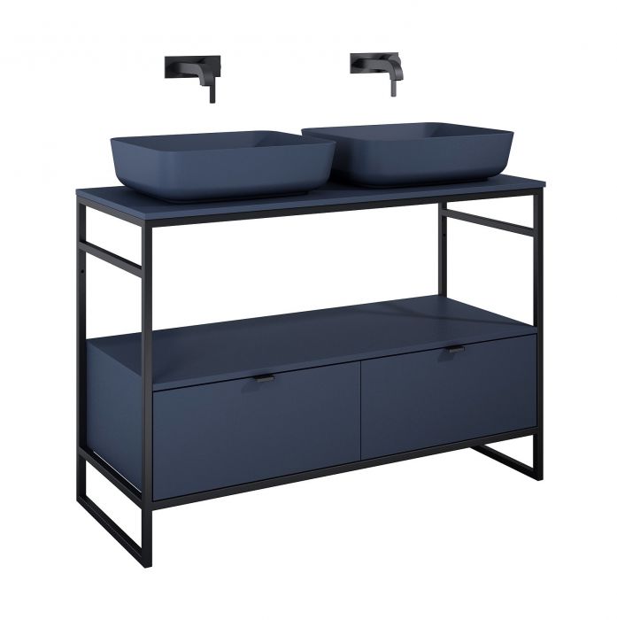 Szafka do stelaża front i korpus wykonany z płyty 16mm laminowanej 1158 x 455 x 275 mm navy blue matt z 2 szufladami ROCA Indus 120 2S | RE011200077030