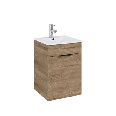 Set podwieszany płyta laminowana 405 x 405 x 580 mm dąb canela 1 drzwiczki ROCA Qubo Plus 40 1D szafka + umywalka ceramiczna | RE020400147050