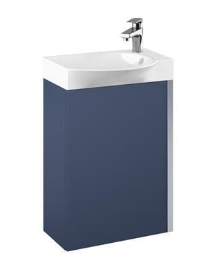 Zestaw łazienkowy podwieszany płyta laminowana 452 x 340 x 680 mm navy blue matt ROCA Summer 45 1D zawiera: szafkę z 1 drzwiczkami i umywalkę ceramiczną prawą | RE020450147030