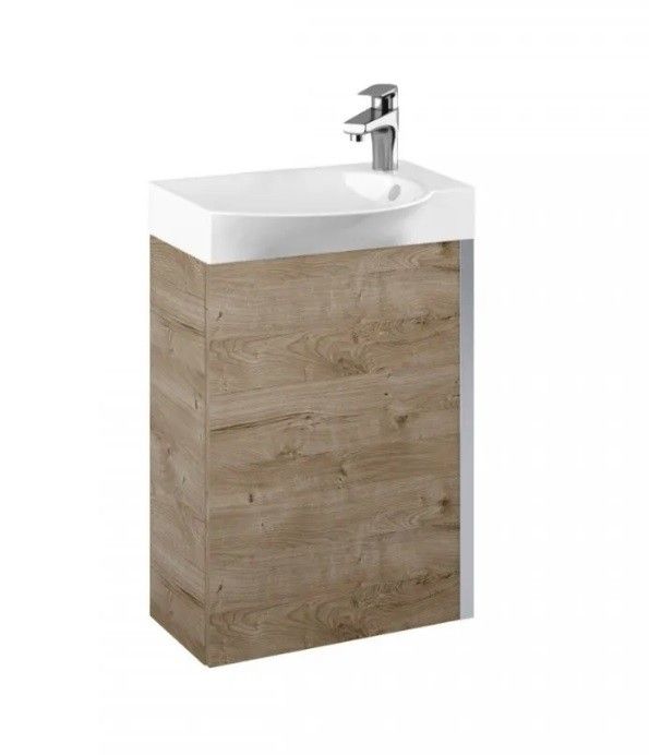 Zestaw łazienkowy płyta laminowana 16mm 452 x 340 x 680 mm dąb canela ROCA Summer 45 1D zawiera: szafkę z 1 drzwiczkami + umywalkę | RE020450147050