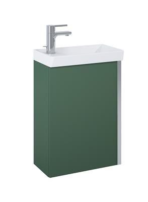 Zestaw łazienkowy podwieszany 455 x 275 x 660 mm forest green matt z 1 drzwiami ROCA Set Spring 45 1D w komplecie: szafka z płyty laminowanej, umywalka ceramiczna lewa | RE020450137010
