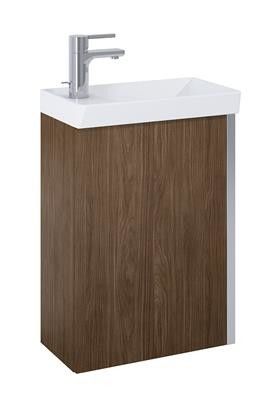 Zestaw łazienkowy podwieszany 455 x 275 x 660 mm orzech lincoln z 1 drzwiami ROCA Set Spring 45 1D w komplecie: szafka z płyty laminowanej, umywalka ceramiczna lewa | RE020450137060