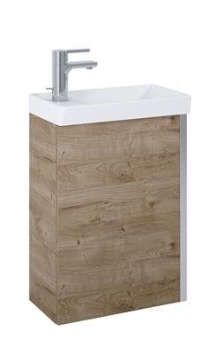 Zestaw łazienkowy podwieszany 455 x 275 x 660 mm dąb canela z 1 drzwiami ROCA Set Spring 45 1D w komplecie: szafka z płyty laminowanej, umywalka ceramiczna lewa | RE020450137050
