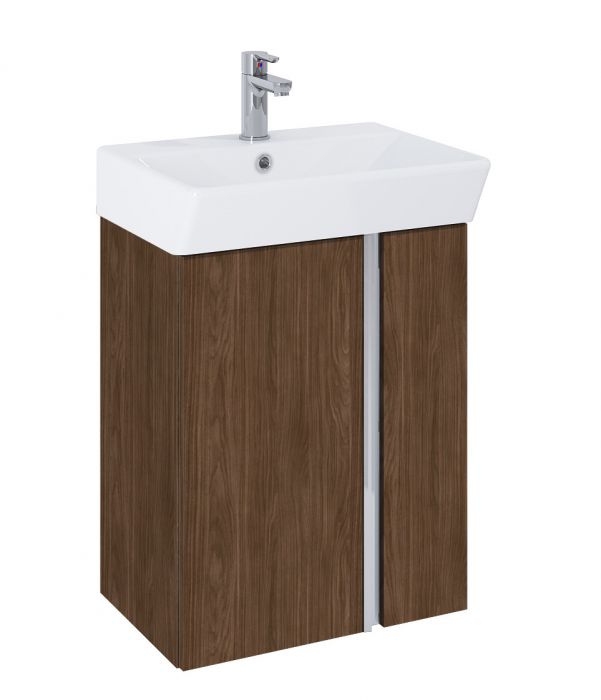 Set podwieszany front i korpus wykonany z płyty laminowanej 16mm 490 x 326 x 602 mm orzech lincoln ROCA Skye 50 2D zawiera: szafkę z 2 drzwiami + umywalkę ceramicznaczną  | RE020500127060