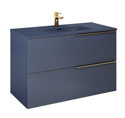 SOHO szafka łazienkowa podwieszana 100 2S z 2 szufladami 1000 x 453 x 635 mm płyta laminowana navy blue matt prowadnice soft-close, pełen wysuw, metalowe boki szuflad, front pokryty ryflowanym szkłem w komplecie:  2 regulowane zawieszki metalowe