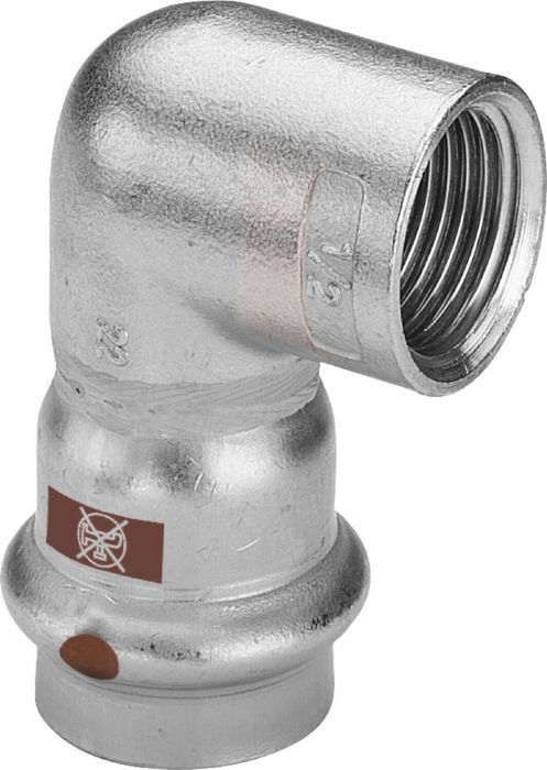 Złączka przejściowa kątowa 90° z SC‑Contur ze stali nierdzewnej przyłącze zaprasowywane 15 mm x 1/2" GW Temponox 1714.2