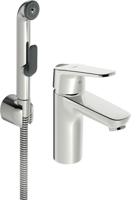 Bateria umywalkowa ORAS VEGA 1-uchwytowa 1-otworowa chrom ze stałą wylewką z rączką natrysku Bidetta, wężem natrysku 175 mm i uchwytem ściennym | 1801FG