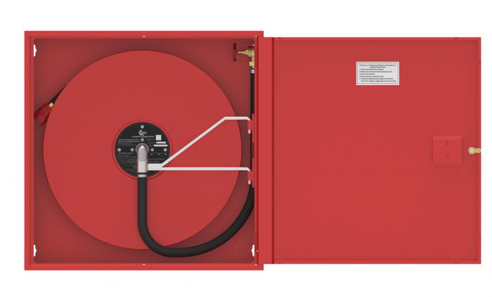 Hydrant wewnętrzny natynkowy HW-25N-30-SLIM-CPP drzwi pełne, zamek patent, wąż 30 m 780 x 780 x 180 mm RAL 3000 czerwony