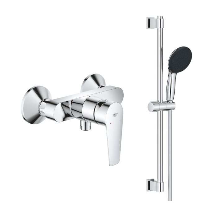 Zestaw natynkowy jednouchwytowa GROHE chrom z baterią prysznicową i zestawem prysznicowym (drążek, wąż, słuchawka)  | Zestaw 1