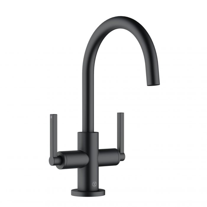 Bateria uchwyty proste stojąca KLUDI NOVA FONTE Puristic 2-uchwytowa 1-otworowa metalowa DN 15 czarna mat z obrotową wylewką | 201183915