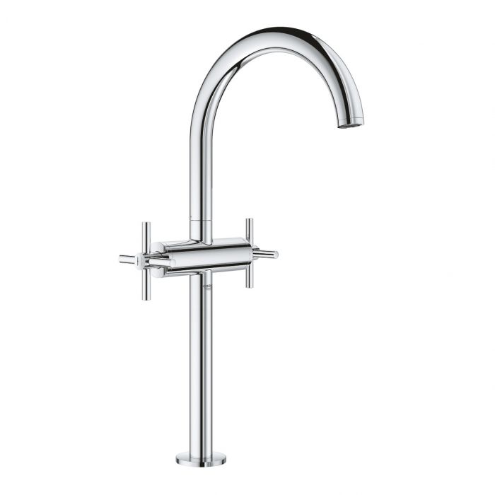 Bateria umywalkowa stojąca GROHE Atrio 2-uchwytowa 1-otworowa do umywalek wolnostojących mosiężna chrom obrotowa wylewka z perlatorem i ogranicznikiem obrotu perlator 5.7 l/min | 21044003