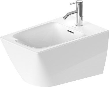 Bidet wiszący ceramiczny bez powłoki DURAVIT Viu zawiera zawór mimośrodowy z ceramiczną osłoną zaworu, mocowanie Durafix 37 x 30.5 x 57 cm biały alpin | 2292150000