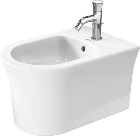 Bidet ceramiczna wiszący z powłoką HygieneGlaze DURAVIT White Tulip z półką na baterie zawiera zawór mimośrodowy z ceramiczną osłoną zaworu, mocowanie Durafix w komplecie 37 x 54 cm biały alpin | 2293150000
