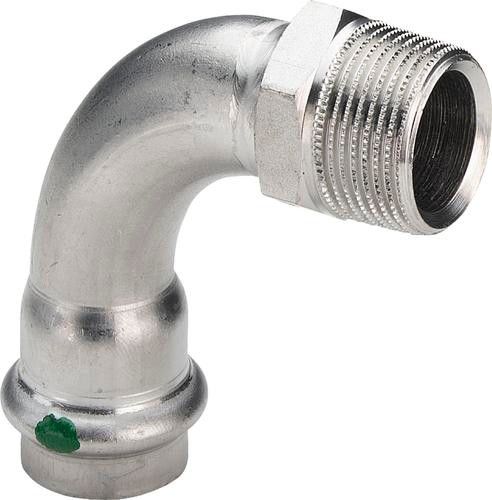 Łuk ze stali nierdzewnej 90° przejściowy 18 mm x 1/2" GZ Sanpress Inox 2314 