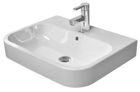 Umywalka ceramiczna DURAVIT Happy D.2 nablatowa z otworem z przelewem z półką na baterię 600 x 460 mm biały alpin | 2315600000