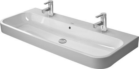 Umywalka ceramiczna DURAVIT Happy D.2 meblowa 2-otworowa bez przelewu z półką na baterię 1200 x 505 x 170 mm biały alpin | 2318120026