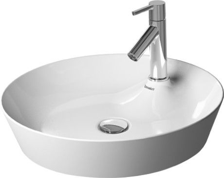 Umywalka ceramiczna DURAVIT Cape Cod nablatowa okrągły z otworem bez przelewu z wyspą na armaturę 480 x 480 mm biały alpin z powłoką WonderGliss  | 23284800001