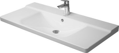 P3 Comforts umywalka ceramiczna meblowa z otworem z przelewem z półką na baterię 1250 x 495 x 160 mm biały alpin w komplecie zaślepka przelewu (chrom)