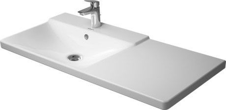 Umywalka ceramiczna DURAVIT P3 Comforts meblowa asymetryczny z otworem z przelewem z półką na baterię 1050 x 495 x 160 mm biały alpin z powłoką WonderGliss | 23331000001