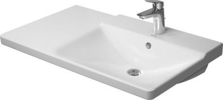 Umywalka ceramiczna DURAVIT P3 Comforts meblowa asymetryczny z otworem z przelewem z półką na baterię 850 x 495 x 160 mm biały alpin | 2334850000