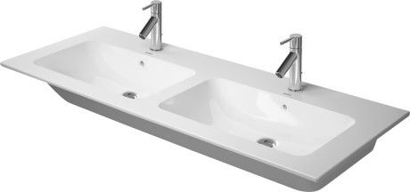 Umywalka ceramiczna DURAVIT Me by Starck meblowa podwójna z otworem z przelewem z półką na baterię 1300 x 490 x 180 mm biały alpin | 2336130000