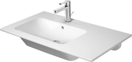 Umywalka ceramiczna DURAVIT Me by Starck meblowa asymetryczny bez otworu z przelewem z półką na baterię 830 x 490 x 180 mm biały alpin z powłoką WonderGliss  | 23458300601