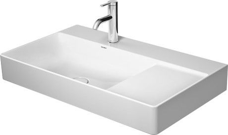 Umywalka DuraCeram DURAVIT DuraSquare meblowa prostokątny bez otworu bez przelewu z półką na baterię, z komorą z lewej strony 800 x 470 x 145 mm biały alpin | 2348800070