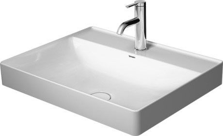 DuraSquare umywalka DuraCeram stawiana prostokątny z otworem bez przelewu 600 x 470 x 145 mm biały alpin szlifowana w komplecie zawór pionowy z ceramiczną osłoną i mocowania