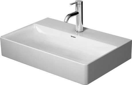 DuraSquare Compact umywalka DuraCeram meblowa szlifowana prostokątny z otworem bez przelewu z półką na baterię 600 x 400 x 145 mm biały alpin z powłoką WonderGliss w komplecie: zawór pionowy z ceramiczną osłoną, mocowanie