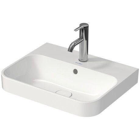 Umywalka ceramiczna DURAVIT Happy D.2 Plus stawiana z otworem z przelewem z korkiem z półką na baterię 500 x 400 mm biała bez powłoki | 2360500000