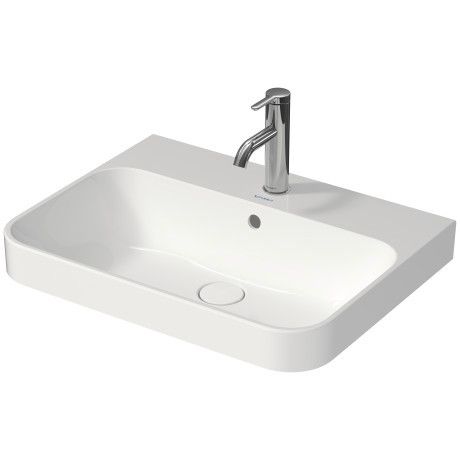 Umywalka ceramiczna DURAVIT Happy D.2 Plus z otworem z przelewem z półką na baterię 600 x 460 mm biały alpin | 2360600000