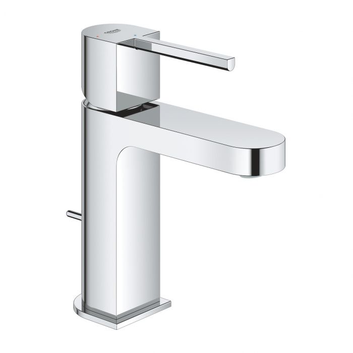 Bateria umywalkowa stojąca GROHE Plus 1-uchwytowa 1-otworowa mosiężna DN 15 chrom SilkMove głowica ceramiczna 28 mm, StarLight, EcoJoy, AquaGu w zestawie: giętkie węże przyłączeniowe | 23870003